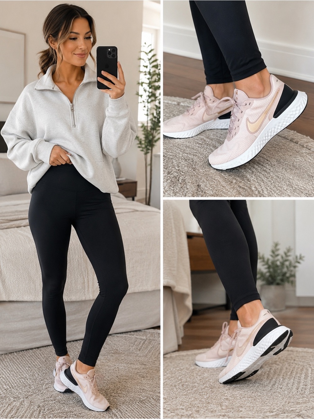 Nike Women's Blush and Black Running Sneakers, Size 6